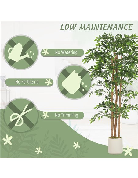 HOMCOM 180cm Artificial Ficus Tree, Fake Potted Tree with Solid Wood Trunk and Pot for Indoor, Green - pic 192563 | FastDaddyshop