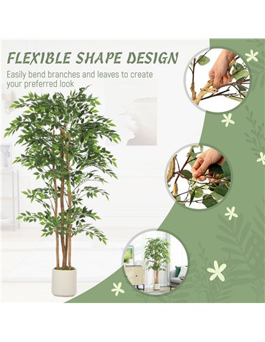 HOMCOM 180cm Artificial Ficus Tree, Fake Potted Tree with Solid Wood Trunk and Pot for Indoor, Green