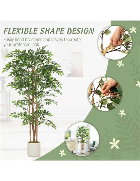 HOMCOM 180cm Artificial Ficus Tree, Fake Potted Tree with Solid Wood Trunk and Pot for Indoor, Green - pic 192564 | FastDaddyshop