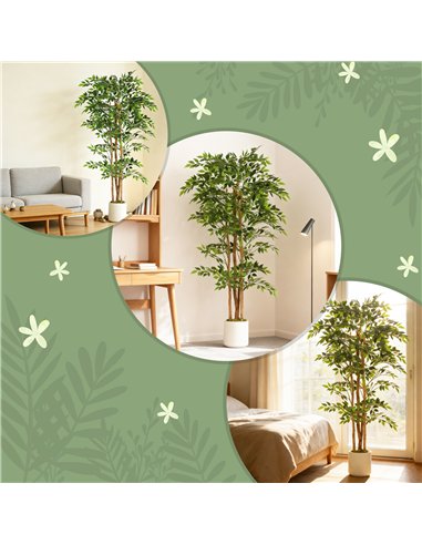 HOMCOM 180cm Artificial Ficus Tree, Fake Potted Tree with Solid Wood Trunk and Pot for Indoor, Green
