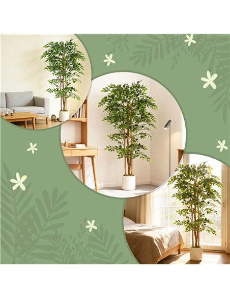 HOMCOM 180cm Artificial Ficus Tree, Fake Potted Tree with Solid Wood Trunk and Pot for Indoor, Green - pic 192565 | FastDaddyshop