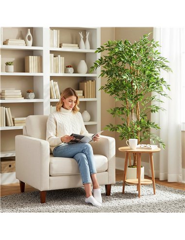 HOMCOM 180cm Artificial Ficus Tree, Fake Potted Tree with Solid Wood Trunk and Pot for Indoor, Green