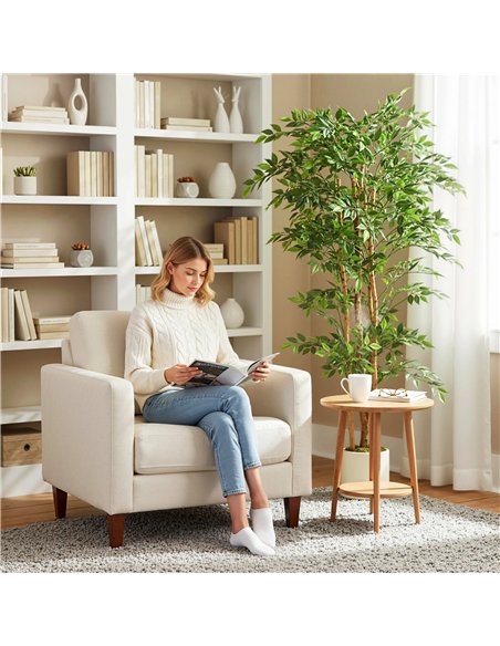 HOMCOM 180cm Artificial Ficus Tree, Fake Potted Tree with Solid Wood Trunk and Pot for Indoor, Green - pic 192566 | FastDaddyshop