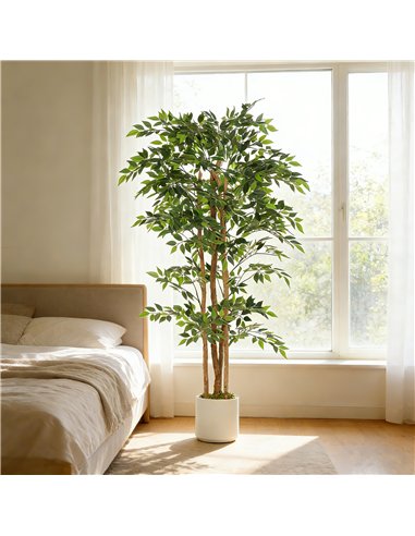 HOMCOM 180cm Artificial Ficus Tree, Fake Potted Tree with Solid Wood Trunk and Pot for Indoor, Green