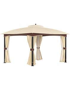 Outsunny 4x3m Gazebo, with Double Tier Roof, Removable Netting and Curtains, Khaki