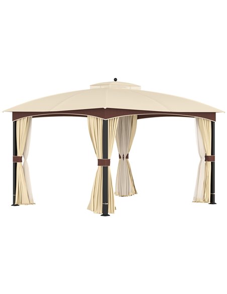 Outsunny 4x3m Gazebo, with Double Tier Roof, Removable Netting and Curtains, Khaki - pic 19258 | FastDaddyshop