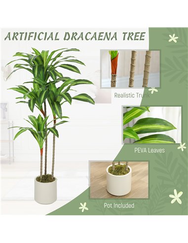 HOMCOM 120cm Artificial Dracaena Tree with Bendable Trunks - Green