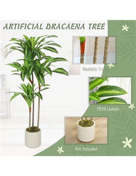 HOMCOM 120cm Artificial Dracaena Tree with Bendable Trunks - Green - pic 192580 | FastDaddyshop