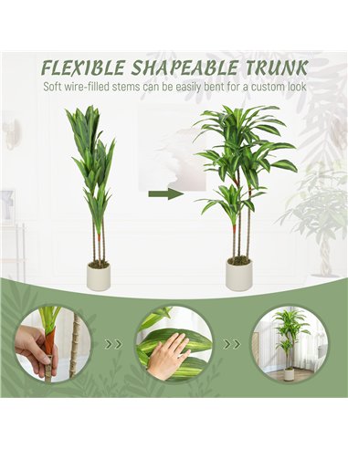 HOMCOM 120cm Artificial Dracaena Tree with Bendable Trunks - Green