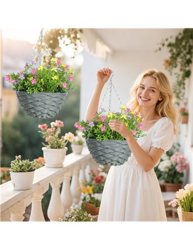 HOMCOM Set of 2 Artificial Hanging Cosmos Flowers - Multi-Colored