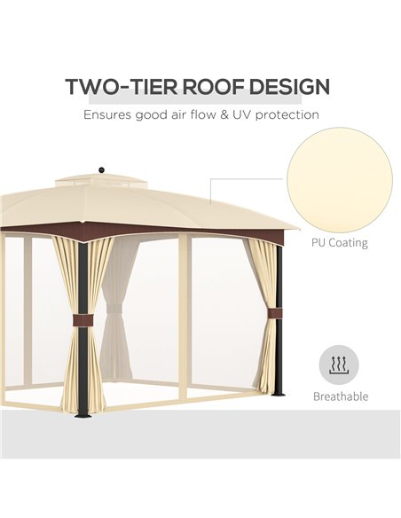 Outsunny 4x3m Gazebo, with Double Tier Roof, Removable Netting and Curtains, Khaki - pic 19261 | FastDaddyshop