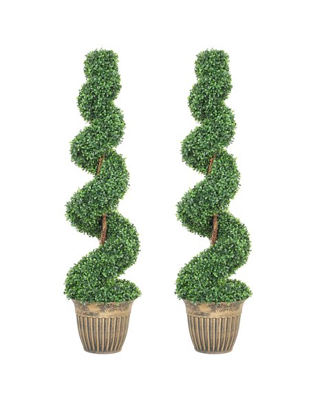 HOMCOM Set of 2 Artificial Plants, Topiary Spiral Boxwood Trees with Pot, for Home Indoor Outdoor Decor, 120cm - pic 192613 | FastDaddyshop