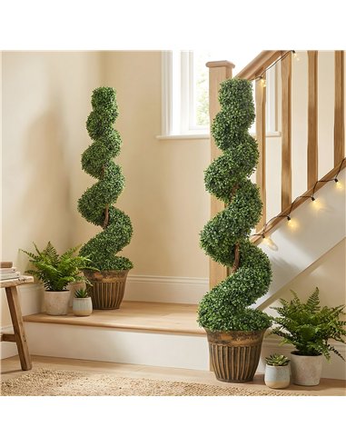 HOMCOM Set of 2 Artificial Plants, Topiary Spiral Boxwood Trees with Pot, for Home Indoor Outdoor Decor, 120cm