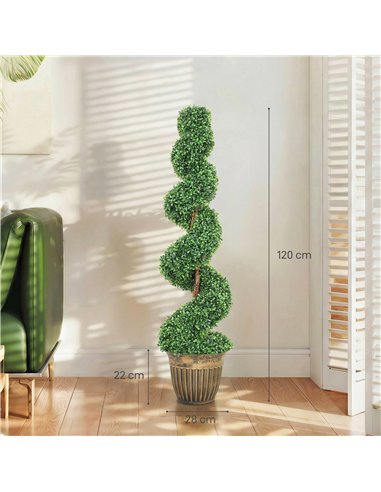 HOMCOM Set of 2 Artificial Plants, Topiary Spiral Boxwood Trees with Pot, for Home Indoor Outdoor Decor, 120cm