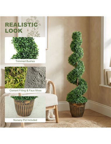 HOMCOM Set of 2 Artificial Plants, Topiary Spiral Boxwood Trees with Pot, for Home Indoor Outdoor Decor, 120cm