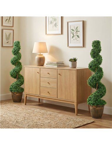 HOMCOM Set of 2 Artificial Plants, Topiary Spiral Boxwood Trees with Pot, for Home Indoor Outdoor Decor, 120cm