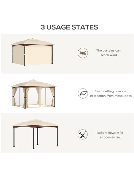 Outsunny 4x3m Gazebo, with Double Tier Roof, Removable Netting and Curtains, Khaki - pic 19262 | FastDaddyshop
