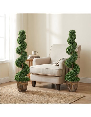 HOMCOM Set of 2 Artificial Plants, Topiary Spiral Boxwood Trees with Pot, for Home Indoor Outdoor Decor, 120cm