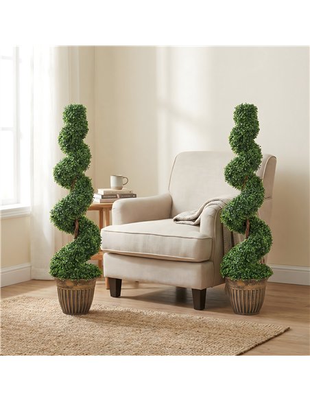 HOMCOM Set of 2 Artificial Plants, Topiary Spiral Boxwood Trees with Pot, for Home Indoor Outdoor Decor, 120cm - pic 192621 | FastDaddyshop