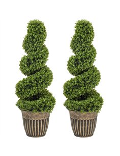 HOMCOM Set of 2 Artificial Plants, Topiary Spiral Boxwood Trees with Pot, for Home Indoor Outdoor Decor, 90cm