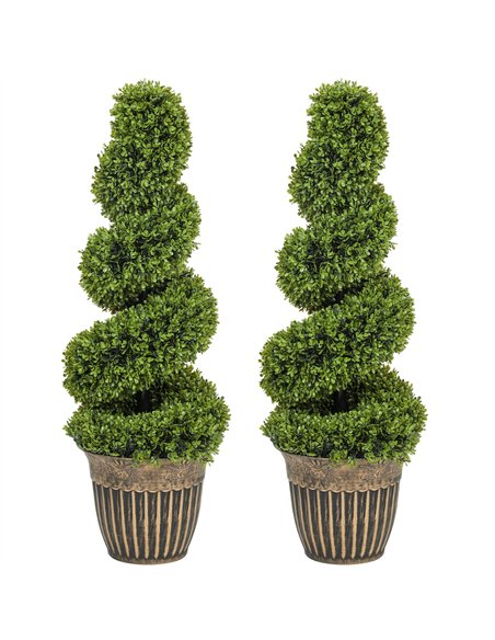 HOMCOM Set of 2 Artificial Plants, Topiary Spiral Boxwood Trees with Pot, for Home Indoor Outdoor Decor, 90cm - pic 192622 | FastDaddyshop