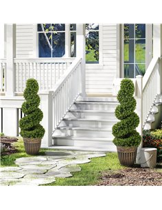 HOMCOM Set of 2 Artificial Plants, Topiary Spiral Boxwood Trees with Pot, for Home Indoor Outdoor Decor, 90cm 2