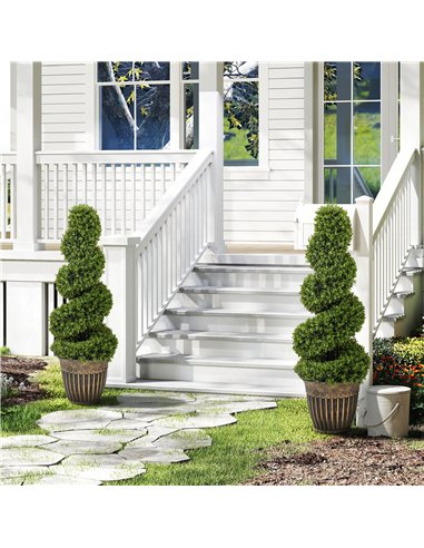 HOMCOM Set of 2 Artificial Plants, Topiary Spiral Boxwood Trees with Pot, for Home Indoor Outdoor Decor, 90cm