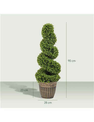 HOMCOM Set of 2 Artificial Plants, Topiary Spiral Boxwood Trees with Pot, for Home Indoor Outdoor Decor, 90cm