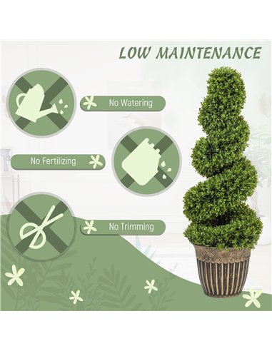 HOMCOM Set of 2 Artificial Plants, Topiary Spiral Boxwood Trees with Pot, for Home Indoor Outdoor Decor, 90cm