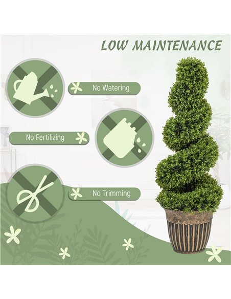HOMCOM Set of 2 Artificial Plants, Topiary Spiral Boxwood Trees with Pot, for Home Indoor Outdoor Decor, 90cm - pic 192626 | FastDaddyshop