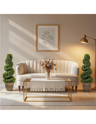 HOMCOM Set of 2 Artificial Plants, Topiary Spiral Boxwood Trees with Pot, for Home Indoor Outdoor Decor, 90cm