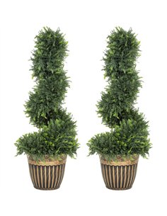 HOMCOM Set of 2 Artificial Plants, Topiary Spiral Boxwood Cypress Trees with Pot, for Home Indoor Outdoor Decor, 90cm