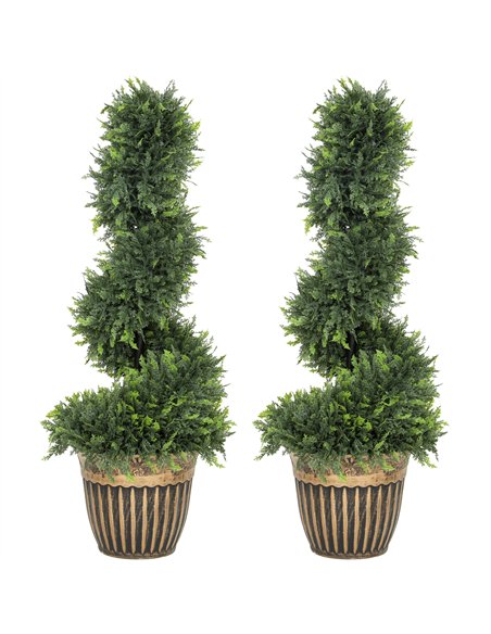 HOMCOM Set of 2 Artificial Plants, Topiary Spiral Boxwood Cypress Trees with Pot, for Home Indoor Outdoor Decor, 90cm - pic 192631 | FastDaddyshop