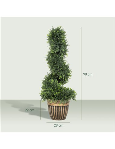 HOMCOM Set of 2 Artificial Plants, Topiary Spiral Boxwood Cypress Trees with Pot, for Home Indoor Outdoor Decor, 90cm