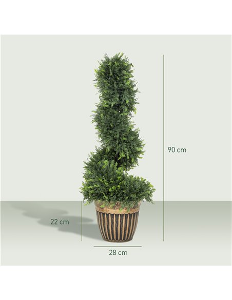 HOMCOM Set of 2 Artificial Plants, Topiary Spiral Boxwood Cypress Trees with Pot, for Home Indoor Outdoor Decor, 90cm - pic 192633 | FastDaddyshop
