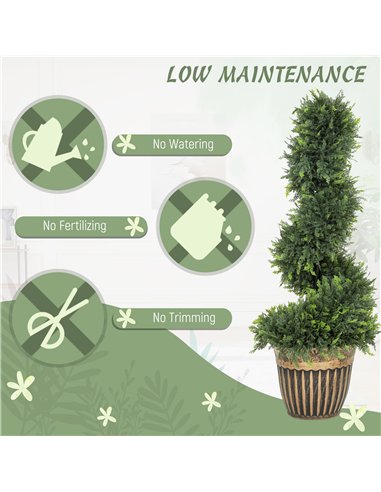 HOMCOM Set of 2 Artificial Plants, Topiary Spiral Boxwood Cypress Trees with Pot, for Home Indoor Outdoor Decor, 90cm