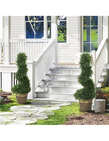 HOMCOM Set of 2 Artificial Plants, Topiary Spiral Boxwood Cypress Trees with Pot, for Home Indoor Outdoor Decor, 90cm