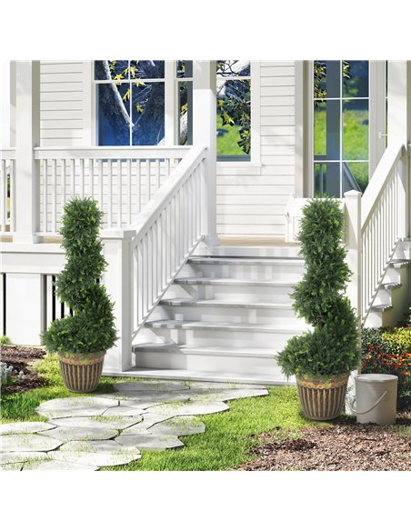 HOMCOM Set of 2 Artificial Plants, Topiary Spiral Boxwood Cypress Trees with Pot, for Home Indoor Outdoor Decor, 90cm - pic 192637 | FastDaddyshop