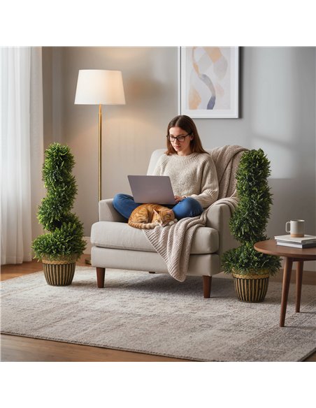 HOMCOM Set of 2 Artificial Plants, Topiary Spiral Boxwood Cypress Trees with Pot, for Home Indoor Outdoor Decor, 90cm - pic 192638 | FastDaddyshop