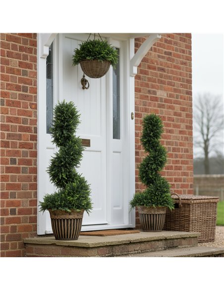 HOMCOM Set of 2 Artificial Plants, Topiary Spiral Boxwood Cypress Trees with Pot, for Home Indoor Outdoor Decor, 90cm - pic 192639 | FastDaddyshop