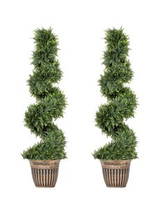 HOMCOM Set of 2 Artificial Plants, Topiary Spiral Cypressd Trees with Pot, for Home Indoor Outdoor Decor, 120cm
