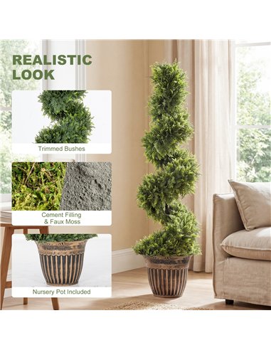 HOMCOM Set of 2 Artificial Plants, Topiary Spiral Cypressd Trees with Pot, for Home Indoor Outdoor Decor, 120cm