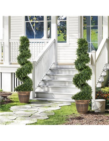 HOMCOM Set of 2 Artificial Plants, Topiary Spiral Cypressd Trees with Pot, for Home Indoor Outdoor Decor, 120cm