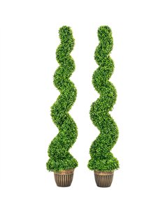 HOMCOM Set of 2 Artificial Plants, Topiary Spiral Boxwood Trees with Pot, for Home Indoor Outdoor Decor, 150cm