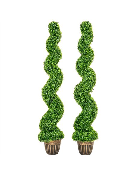 HOMCOM Set of 2 Artificial Plants, Topiary Spiral Boxwood Trees with Pot, for Home Indoor Outdoor Decor, 150cm - pic 192649 | FastDaddyshop
