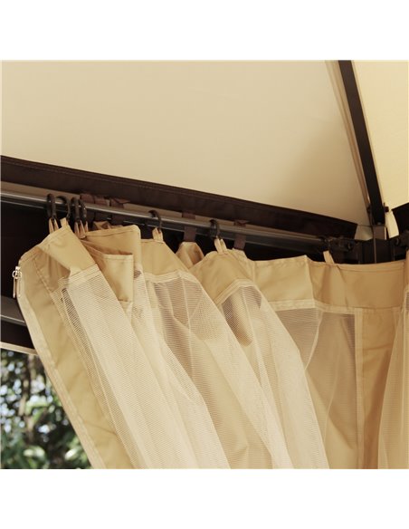 Outsunny 4x3m Gazebo, with Double Tier Roof, Removable Netting and Curtains, Khaki - pic 19265 | FastDaddyshop
