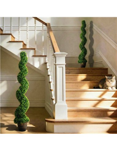 HOMCOM Set of 2 Artificial Plants, Topiary Spiral Boxwood Trees with Pot, for Home Indoor Outdoor Decor, 150cm