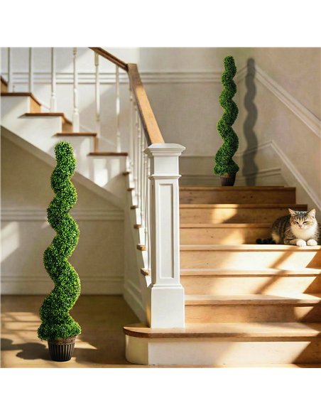 HOMCOM Set of 2 Artificial Plants, Topiary Spiral Boxwood Trees with Pot, for Home Indoor Outdoor Decor, 150cm - pic 192650 | FastDaddyshop