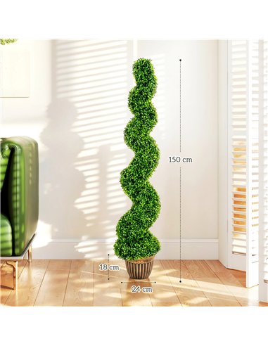 HOMCOM Set of 2 Artificial Plants, Topiary Spiral Boxwood Trees with Pot, for Home Indoor Outdoor Decor, 150cm