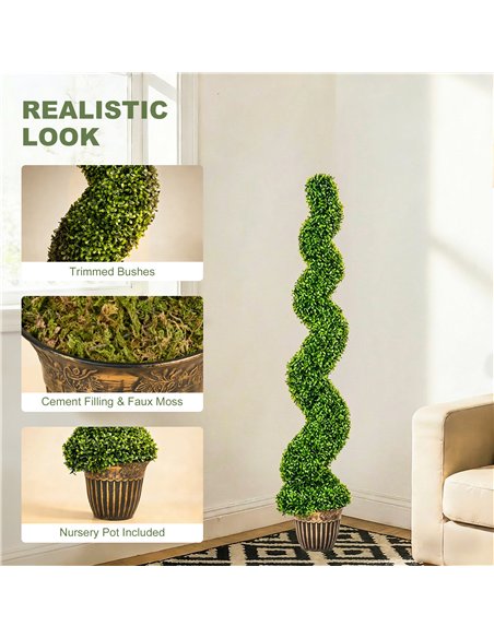 HOMCOM Set of 2 Artificial Plants, Topiary Spiral Boxwood Trees with Pot, for Home Indoor Outdoor Decor, 150cm - pic 192652 | FastDaddyshop